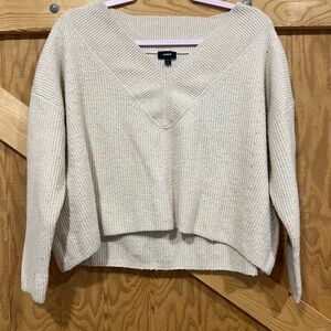 Express Cream V-Neck Sweater